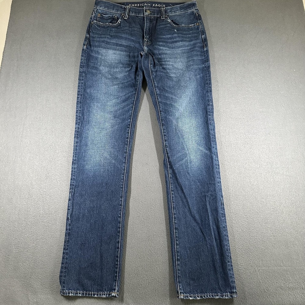American Eagle Outfitters Jeans Mens 30x36 Blue Original Straight Denim Whiskers